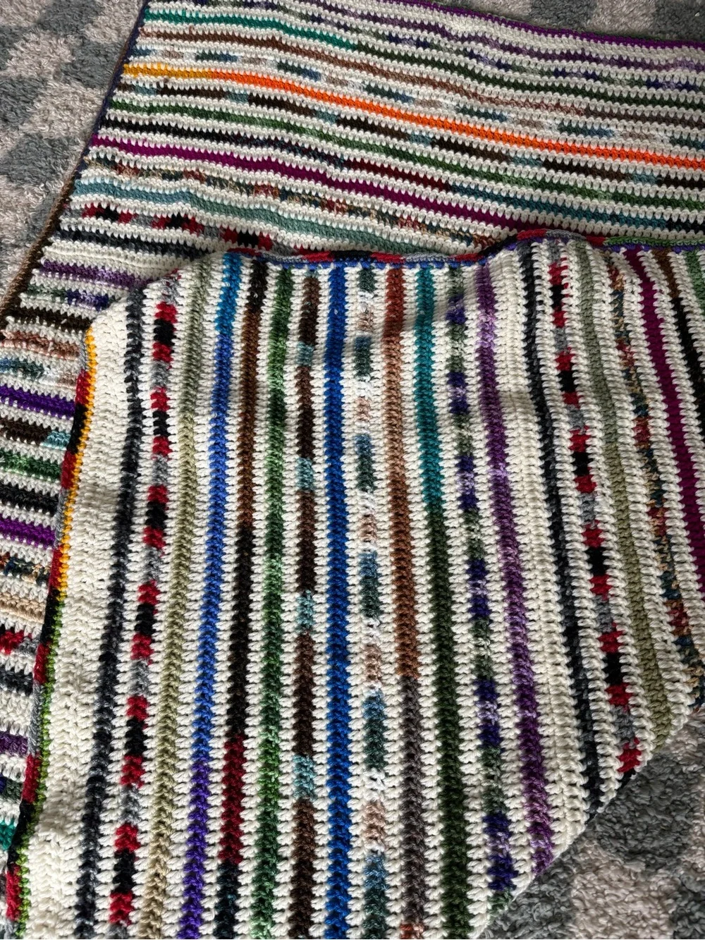 VTG Handmade Crochet Granny Square Afghan Blanket Throw Multi Color Boho Retro